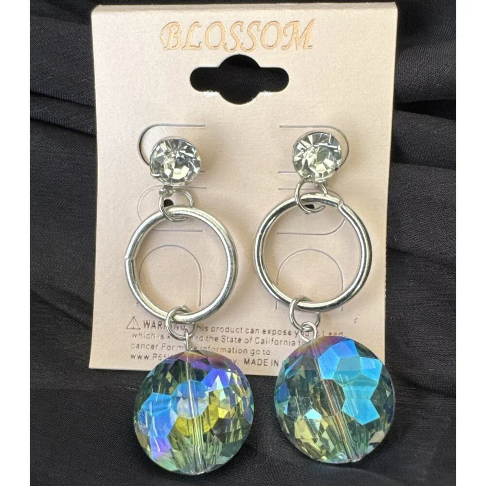 Mint Faux Blue Crystal Gold Rhinestone Earrings Dangle Party Wedding Cruise NEW